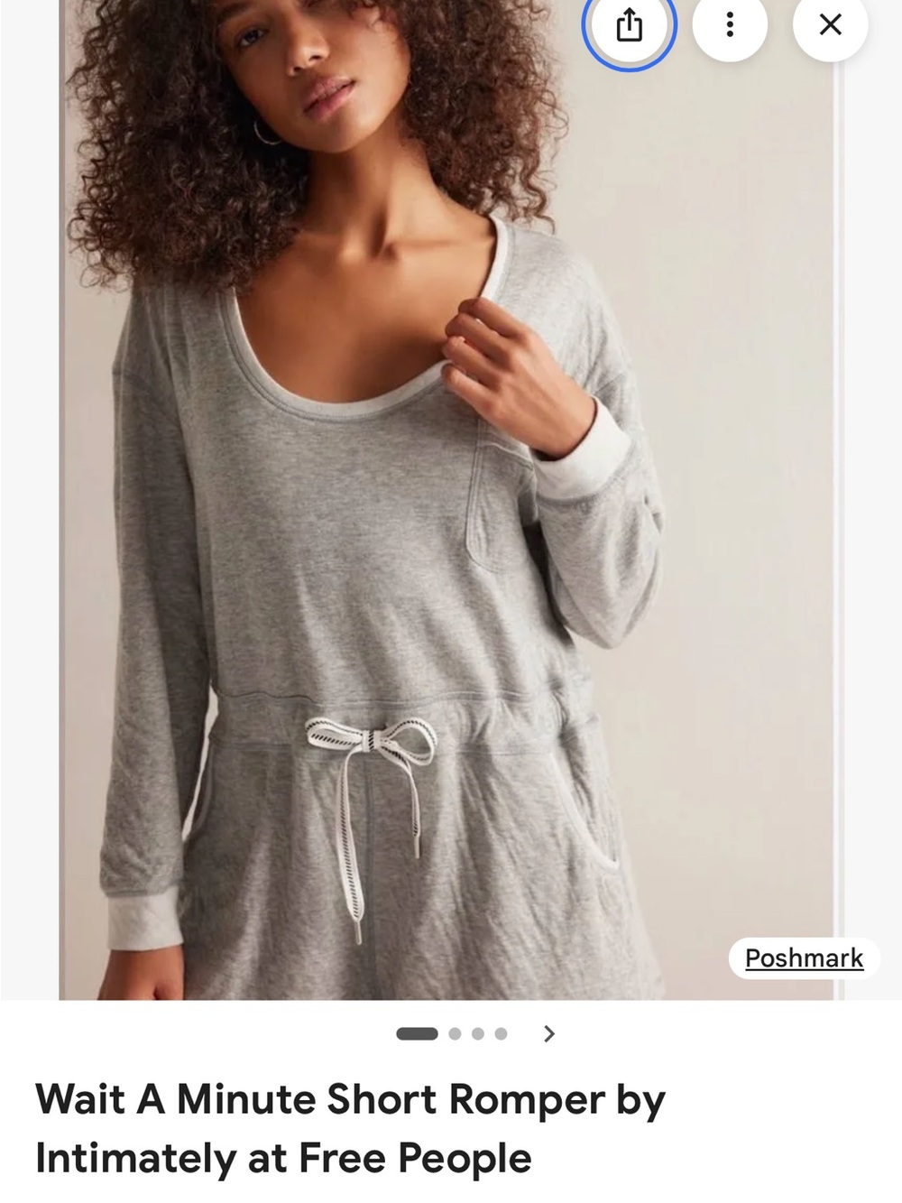 Intimately Free People Wait A Minute Long Sleeve Quilted Romper Heather Gray XS